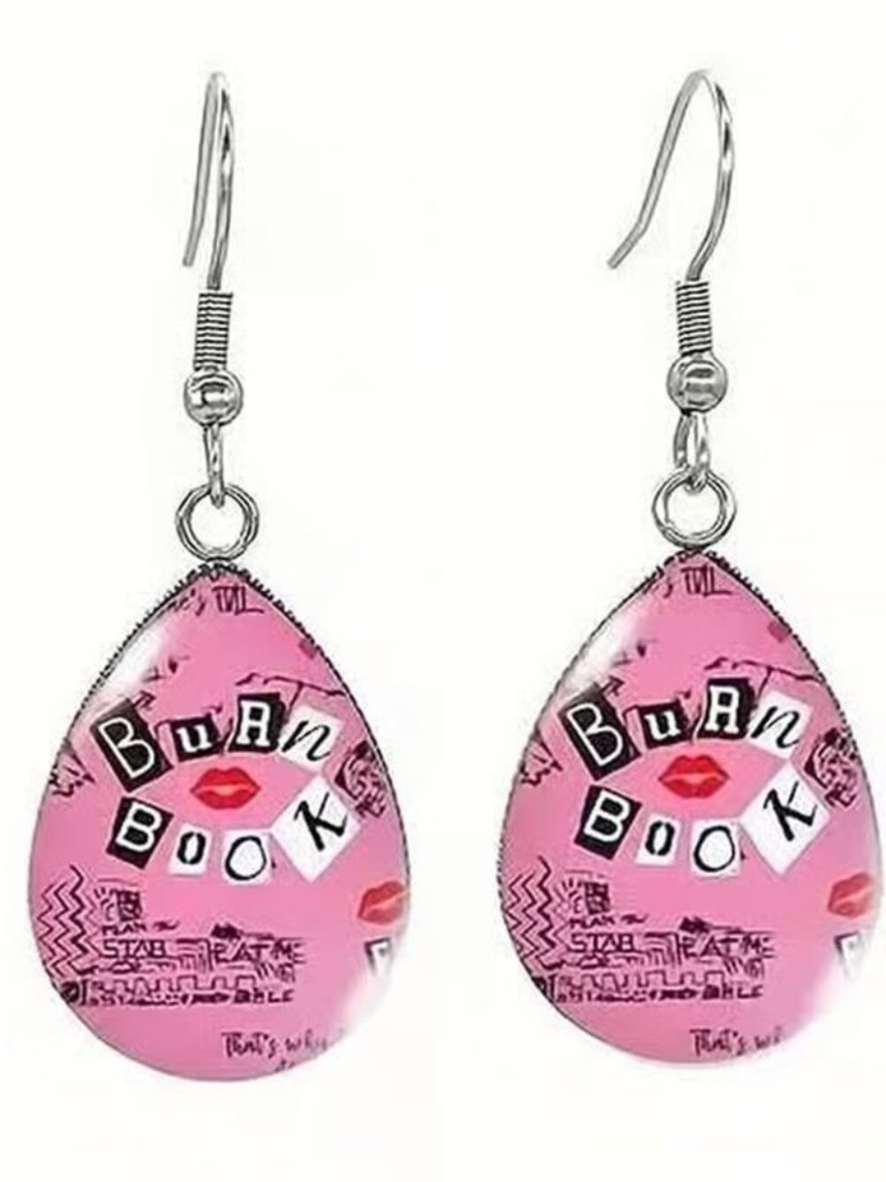 Silver BURN BOOK Mean Girls Dangle Earrings